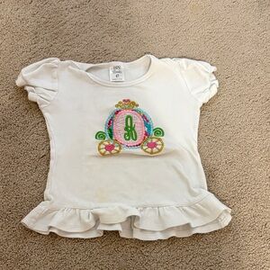 4t Girls White Ruffle Tee with Colorful letter A Carriage Embroidery